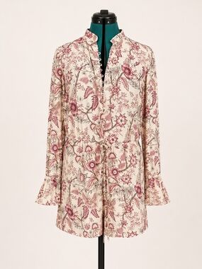BCBGMaxAzria Cream Romper/ Jumpsuit with Rose Floral Print